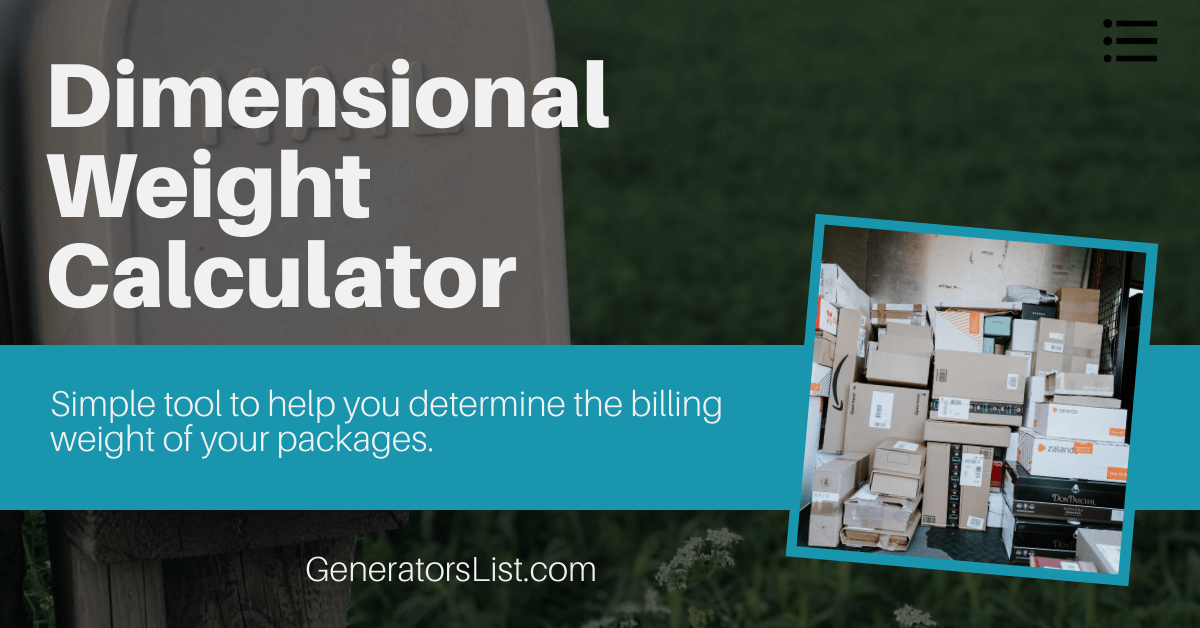 Dimensional Weight Calculator Generators List